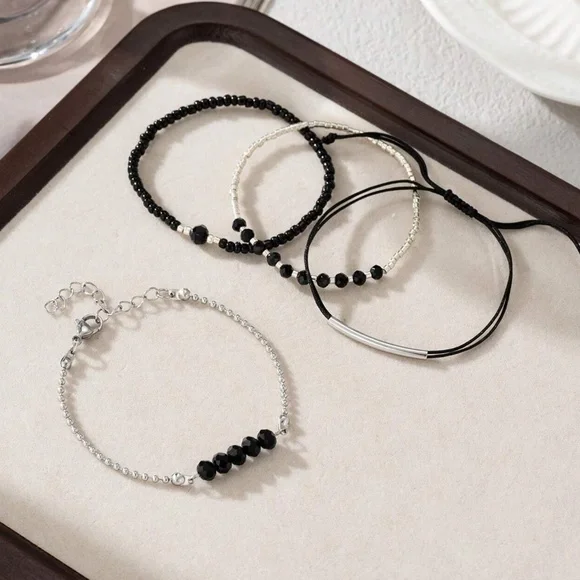 Boho Silver Tone Beaded Bracelet Set - Picture 3 of 4